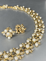 Комплект колье и серьги BluC жемчуг покрытие желтое золото 1