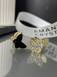 Серьги Бабочки двусторонние crystal/jet с эмалью 4