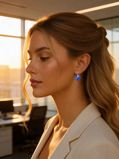 Серьги RIVOLI 14mm с австрийскими кристаллами sapphire
