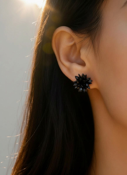 Серьги Ежик jet (гвоздик)