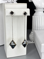 Серьги KR ромб на цепочке silver night 1