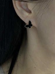 Серьги Бабочки двусторонние crystal/jet с эмалью 1