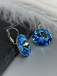 Серьги RIVOLI 18mm с австрийскими кристаллами aquamarine 3