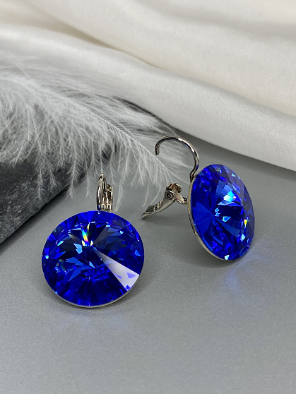 Серьги RIVOLI 18mm с австрийскими кристаллами sapphire