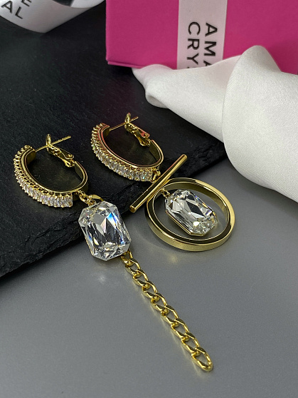 Серьги Capri/baget Asimetria crystal Au