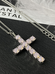 Подвеска крест KROW rose opal 4
