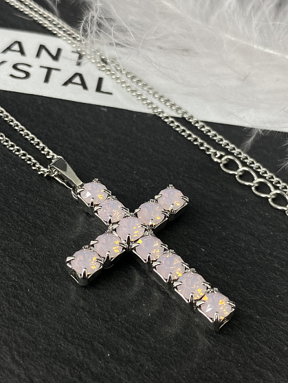 Подвеска крест KROW rose opal
