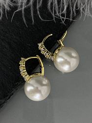 Серьги жемчуг 14mm со стразами Au		 4