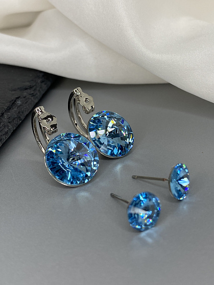 Серьги Roncato 14мм с австрийскими кристаллами aquamarine