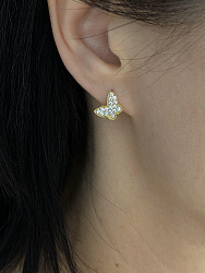 Серьги Бабочки двусторонние crystal/white Au 3