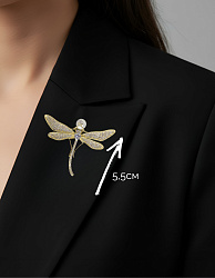 Брошь Стрекоза Au циркон с жемчугом 2