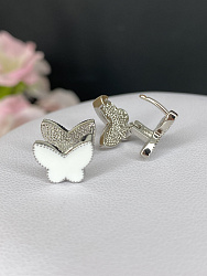 Серьги Бабочки двусторонние crystal/white  3