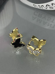 Серьги Бабочки двусторонние crystal/jet с эмалью 3