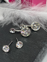 Серьги-гвоздики KR Assol 2в1 crystal повседневные 3