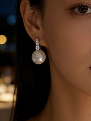 Серьги жемчуг 14 mm со стразами  1