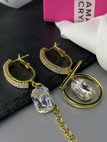 Серьги Capri/baget Asimetria crystal Au