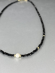 Колье шпинель jet +жемчуг 1