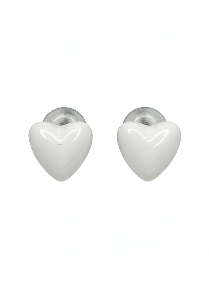 Пусеты Сердечки белый керамика