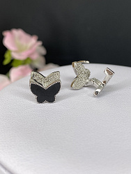 Серьги Бабочки двусторонние crystal/jet 3