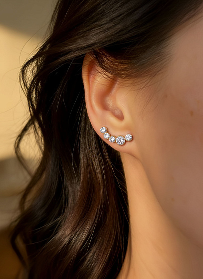 Серьги Kayla каффы mini crystal Au