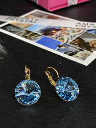 Серьги RIVOLI 14mm с австрийскими кристаллами aquamarine Au 2