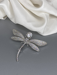 Брошь Стрекоза циркон с жемчугом 1