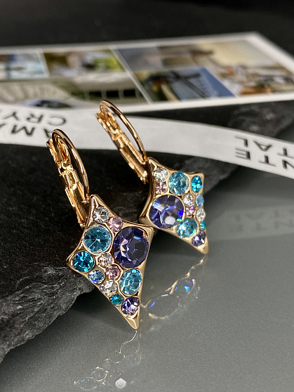 Серьги Rivolo Romb tanzanite mix Au с переливающимся оттенком