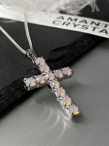 Подвеска крест KROW rose opal