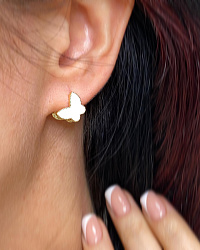 Серьги Бабочки двусторонние crystal/white Au 1