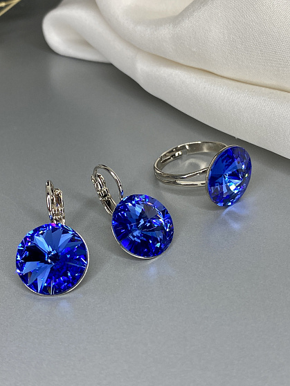 Серьги RIVOLI 14mm с австрийскими кристаллами sapphire