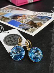 Серьги RIVOLI 14mm с австрийскими кристаллами aquamarine Au 4