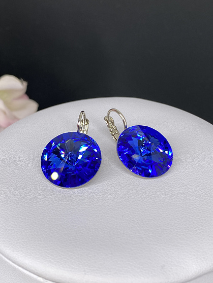 Серьги RIVOLI 18mm с австрийскими кристаллами sapphire