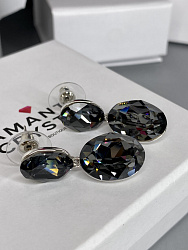 Серьги KR Queen овал silver night 1