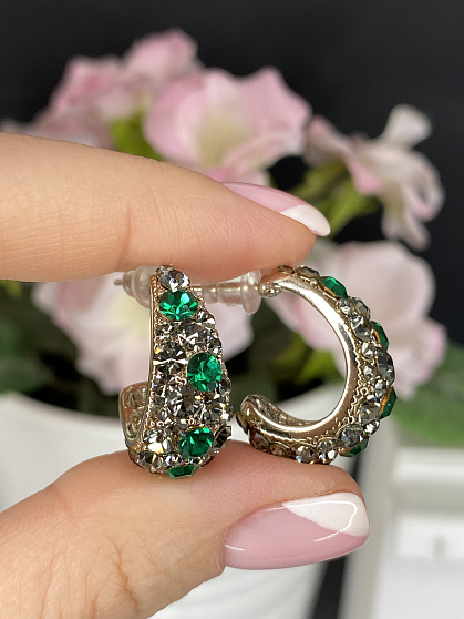 Серьги KR Fashion mini emerald