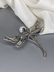 Брошь Стрекоза циркон с жемчугом 3