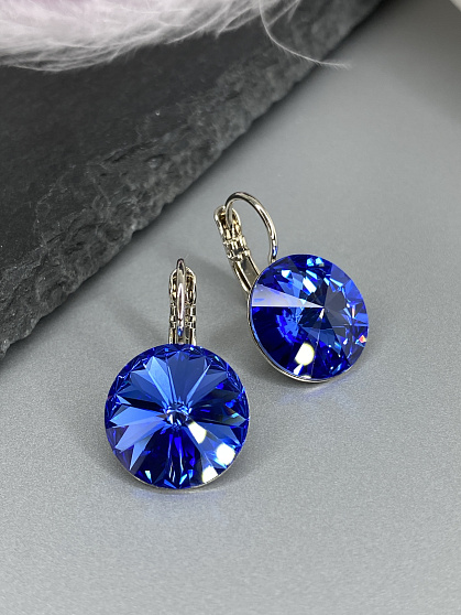 Серьги RIVOLI 14mm с австрийскими кристаллами sapphire