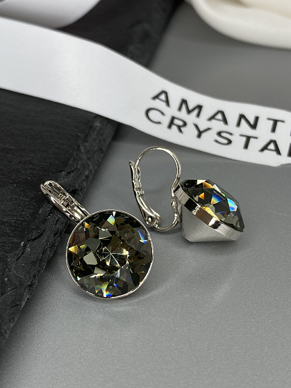 Серьги ASSOL 14mm с австрийскими кристаллами black diamond