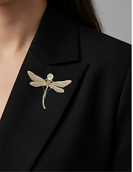 Брошь Стрекоза Au циркон с жемчугом 1