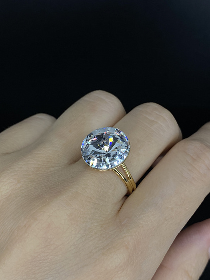 Кольцо ELIS 14мм crystal покрытие желтое золото