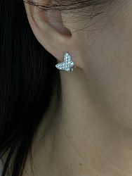 Серьги Бабочки двусторонние crystal/white  1