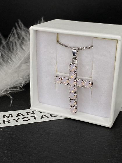 Подвеска крест KROW rose opal