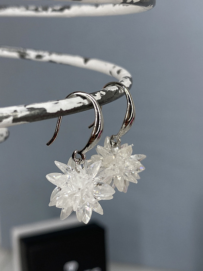 Стильные серьги Ежик (серьги Снежинка) цвета покрытия Crystal