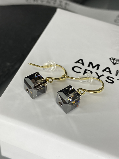 Серьги KR Kora 7mm silver night (крючок) Au